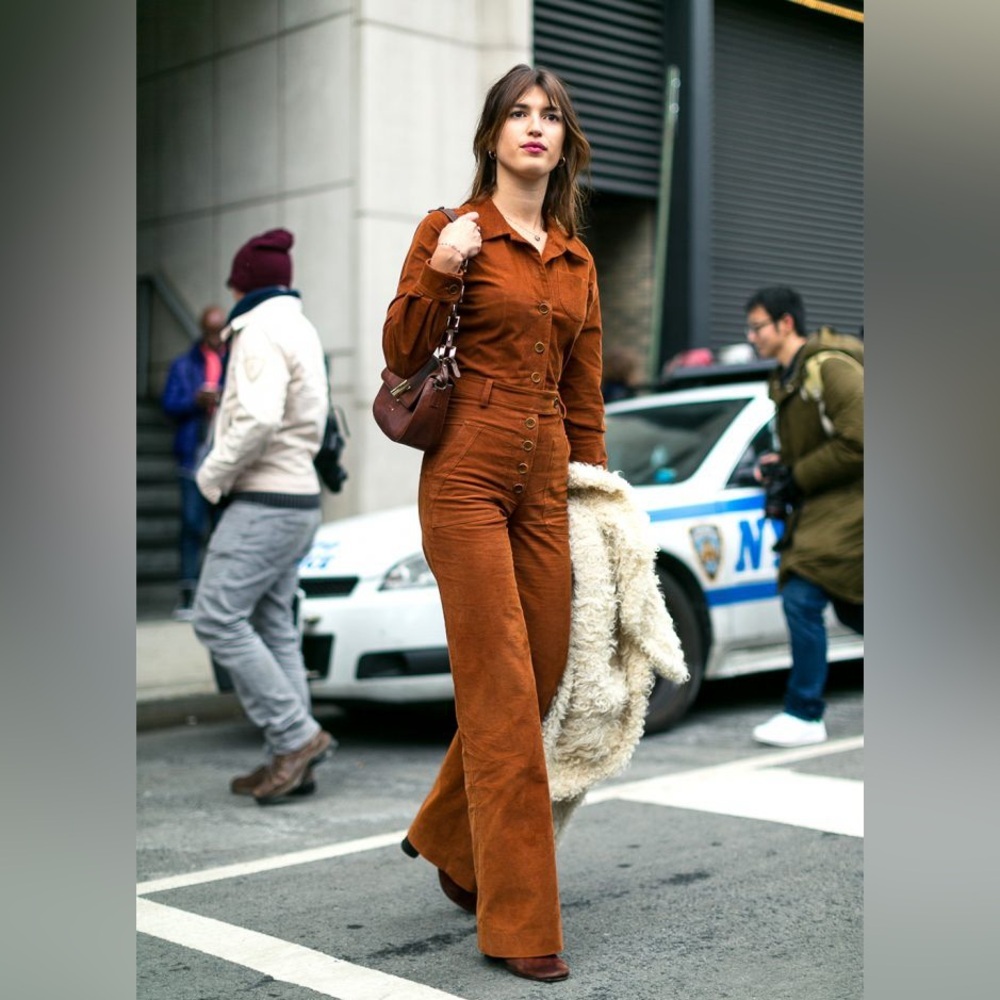 Nathalie Dumiex Brown Corduroy Jumpsuit 36 US 4